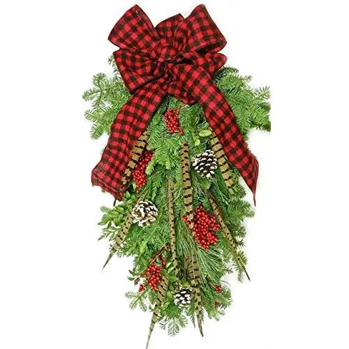VanCortlandt Farms Handmade Fresh Evergreen Buffalo Plaid Christmas Wreath and Greeter/Door Hanger VanCortlandt Farms Handmade Fresh Evergreen Buffalo Plaid Christmas Wreath and Greeter/Door Hanger