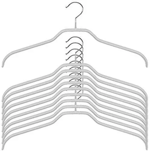 MAWA Reston Lloyd Silhouette Light Thin Non-Slip Space Saving 45/F Extra Wide Clothes Hanger, Set of 10, Silver