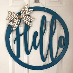 Circle Hello Door Hanger - Neutral Door Hanger - Everyday Modern Wreath - Modern Welcome Sign - Year-round - Summer Winter Fall Spring