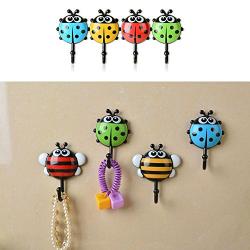minjiSF 2pcs Suction Cup Creative Ladybug Bee Cartoon Bathroom Wall Hooks Rack Holder Hanger Sucker Nail Hook for Home Decor Wall Bag Key