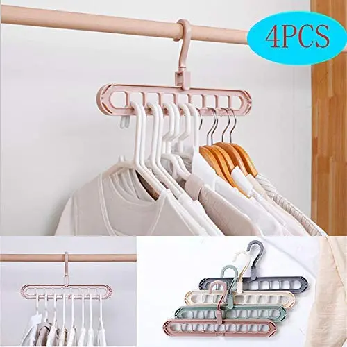 FuZhen Magic Hangers Space Saving Clothes Hangers Organizer Smart Closet Space Saver Pack of 4 with Sturdy Plastic for Heavy Clothes(Pink) FuZhen Magic Hangers Space Saving Clothes Hangers Organizer Smart Closet Space Saver Pack of 4 with Sturdy Plastic for Heavy Clothes(Pink)