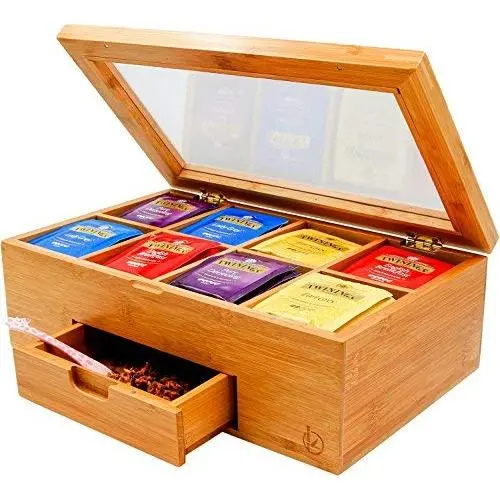 Ecbanli Bamboo Tea Boxes with Small Drawer, Taller Size Tea Bag Storage Organizer, Free Tea Squeezer Included Ecbanli Bamboo Tea Boxes with Small Drawer, Taller Size Tea Bag Storage Organizer, Free Tea Squeezer Included