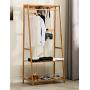 Ufine Bamboo Clothing Garment Rack Heavy Duty Coat Hanging Rack with 6 Hooks, 3 Tier Storage Shelves for Clothes Shoes Hats, in Entryway, Bedroom, Living Room, Guest Room, Apartment and Dorm