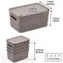 EZOWare Small Plastic Containers with Lid, Lidded Stackable Knit Shelf Storage Baskets Perfect for Storing Small Household Items - Gray, Pack of 4 (11 x 7.3 x 5.1 inch)