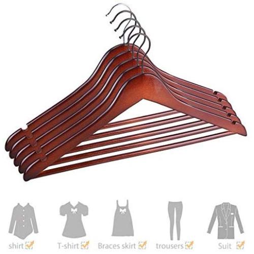 Xyijia 5 Pcs Brownish Red Wooden Hanger Suit Coat Hangers Clothes Rack Hotel Clothing Store