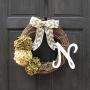 Year Round Hydrangea Grapevine Wreath for Winter Christmas Fall Front Door Decor; Optional Monogram