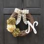 Year Round Hydrangea Grapevine Wreath for Winter Christmas Fall Front Door Decor; Optional Monogram