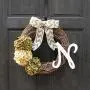 Year Round Hydrangea Grapevine Wreath for Winter Christmas Fall Front Door Decor; Optional Monogram