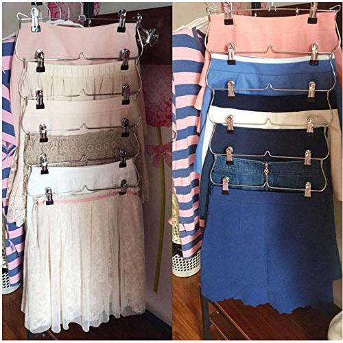 5PC Random Color Family Heavy Duty 6 Tiers Skirt Pants Clothes Hanger Metal Foldable Organizer Decoration