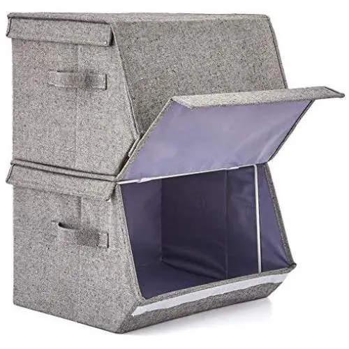 EZOWare 2 Pack Stackable Storage Bins with Lids and Handles, Linen Fabric Foldable Storage Cubes Bin Boxes Containers for Home, Office, Nursery, Closet, Bedroom, Living Room (Large) EZOWare 2 Pack Stackable Storage Bins with Lids and Handles, Linen Fabric Foldable Storage Cubes Bin Boxes Containers for Home, Office, Nursery, Closet, Bedroom, Living Room (Large)