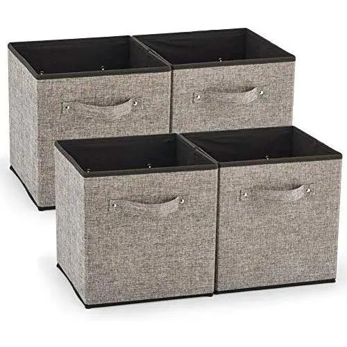 EZOWare 4 Pack Fabric Foldable Cubes Bin Organizer Container with Handles (10.5 x 10.5 x 11 inch) for Drawer, Nursery, Closet, Office, Home - Gray EZOWare 4 Pack Fabric Foldable Cubes Bin Organizer Container with Handles (10.5 x 10.5 x 11 inch) for Drawer, Nursery, Closet, Office, Home - Gray