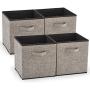 EZOWare 4 Pack Fabric Foldable Cubes Bin Organizer Container with Handles (10.5 x 10.5 x 11 inch) for Drawer, Nursery, Closet, Office, Home - Gray