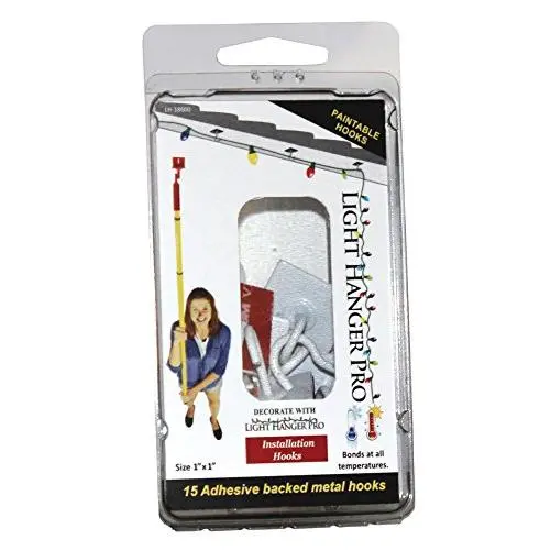 Light Hanger Pro LH-18600 Adhesive Backed Metal Indoor/Outdoor Installation Hooks (15 Hooks)