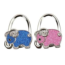 WSSROGY 2 Pcs Foldable Rhinestone Elephant Handbag Purse Hook Hanger Table Foldable Handbag Storage Folding Decor Table Hook