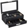Glenor Co Watch Boxes with Valet Drawer for Men - 12 Slot Luxury Watch Case Display Organizer, Carbon Fiber Design - Metal Buckle for Mens Jewelry Watches, Mens Storage Boxes Holder has Large Glass Top Glenor Co Watch Boxes with Valet Drawer for Men - 12 Slot Luxury Watch Case Display Organizer, Carbon Fiber Design - Metal Buckle for Mens Jewelry Watches, Mens Storage Boxes Holder has Large Glass Top