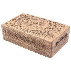 KayJayStyles Hand Carved Pentagram Wooden Storage Boxes (Large, Star)