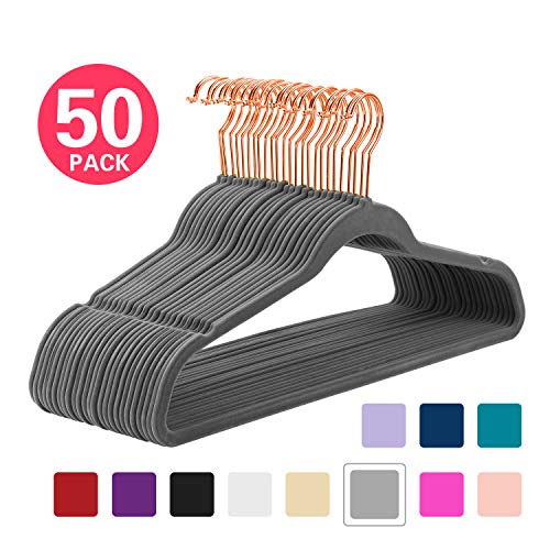 MIZGI Premium Velvet Hangers (Pack of 50) Heavyduty - Non Slip - Velvet Suit Hangers Gray - Copper/Rose Gold Hooks,Space Saving Clothes Hangers (Grey) MIZGI Premium Velvet Hangers (Pack of 50) Heavyduty - Non Slip - Velvet Suit Hangers Gray - Copper/Rose Gold Hooks,Space Saving Clothes Hangers (Grey)