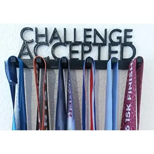 Challenge Accepted Marathon Runner Sports Medal Display Rack Hanger Holder Organizer for Wall