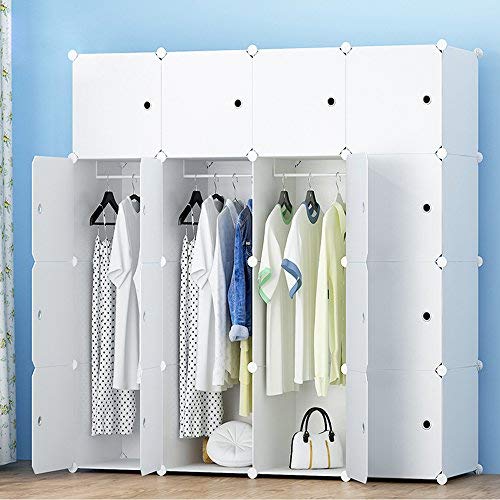 MEGAFUTURE Portable Wardrobe for Hanging Clothes, Combination Armoire, Modular Cabinet for Space Saving, Ideal Storage Organizer Cube for books, toys, towels(16-Cube, Extra Stickers Included)