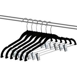 ZOYER Velvet Clothes Hangers with Clips (12 Pack) Velvet Skirt Hangers - Non-Slip Pant Hangers (Black)