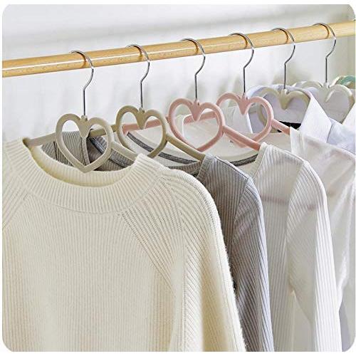 10pcs Random Color Non-Slip Ultra-Thin 360 Degree Swivel Flocked Adult Clothes Hangers with Heart Tie Bar Notched Shoulders for Garment