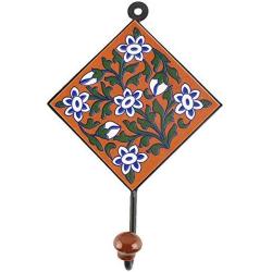 Indianshelf Handmade 1 Artistic Vintage Brown Ceramic Floral Wall Hooks Holders/Wall Rail Hooks