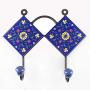 Indianshelf Handmade 1 Artistic Vintage Blue Ceramic Wheel Flower Coat Hooks Tile Hanger/Clothes Hooks Door Mount