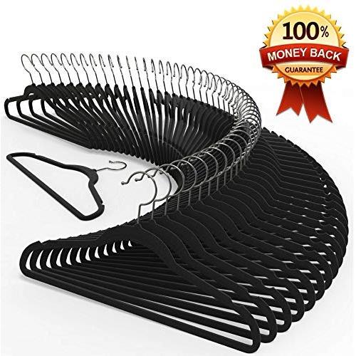 Premium Quality Velvet Hanger (Set of 50) - Ultra -Thin No Slip Velvet Suit Hangers - Swivel Hooks, Stronger Than Standard Velvet Hangers - Space Saving Clothes Hangers - Black (Renewed)