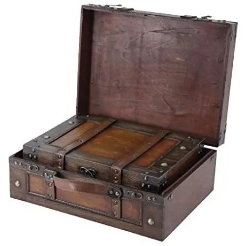 Vintiquewise(TM Old Style Suitcase/Decorative Boxes with Straps, Set of 2 Vintiquewise(TM Old Style Suitcase/Decorative Boxes with Straps, Set of 2