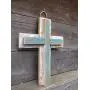 Vintage look CROSS weathered wood sign burlap hanger.ASK 4 CUSTOM.vintage antique look FREE SHIP