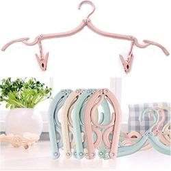 YOUOWO 4 PCS Portable Folding Clothes Hangers with 8 Hanger Clips for Scarves Suits Trousers Pants Shirts Socks Underwear for Travel Home (Blue Green Pink Beige)