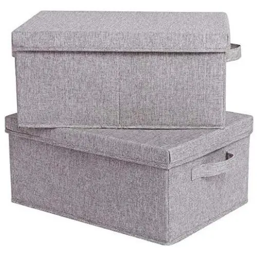 CAMEL CROWN Set of 2 Foldable Storage Boxes with Lids and Handles Large Storage Bins Cubes Containers Baskets with Removable Dividers for Home Closet Office Car Boot Clothes Files Books Warm Grey CAMEL CROWN Set of 2 Foldable Storage Boxes with Lids and Handles Large Storage Bins Cubes Containers Baskets with Removable Dividers for Home Closet Office Car Boot Clothes Files Books Warm Grey
