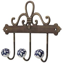 Indianshelf Handmade 2 Artistic Vintage Blue Ceramic Floral Coat Hooks Hangers/Clothes Hooks Door Mount