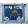 Vintage look HAY RIDES VW BUG BEETLE Fall jute hanger antique style primitive style. weathered wood sign
