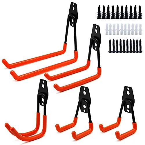Mygogo Utility Hooks Garage Storage Hooks,Heavy Duty Iron and PVC U Hooks, Wall Mount Tool Holder Hanger Organizer for Ladder Shovels Pack of 5