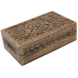 DharmaObjects Triple Moon Hand Carved Jewelry Trinket Keepsake Wooden Storage Boxes (Triple Moon, Large)