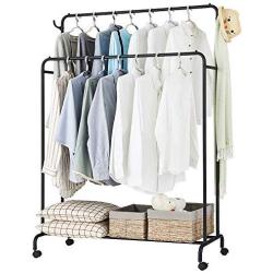 SINGAYE Clothes Rack 2-in-1 Multifunctional Design with 7 Side Hooks Tree Stand Coat Hanger for Garment, Hats, Scarves and Umbrellas, Indoor and Outdoor Use, Gold (Double Rod-Black)