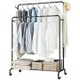 SINGAYE Clothes Rack 2-in-1 Multifunctional Design with 7 Side Hooks Tree Stand Coat Hanger for Garment, Hats, Scarves and Umbrellas, Indoor and Outdoor Use, Gold (Double Rod-Black)