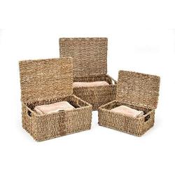 Trademark Innovations Rectangular Seagrass Baskets Lids (Set of 3), Brown