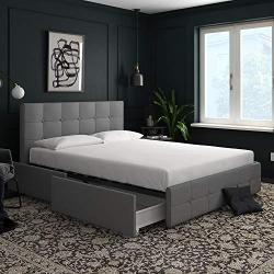 DHP Rose Upholstered Bed with Storage, Gray Linen, Queen