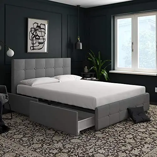 DHP Rose Upholstered Bed with Storage, Gray Linen, Queen DHP Rose Upholstered Bed with Storage, Gray Linen, Queen