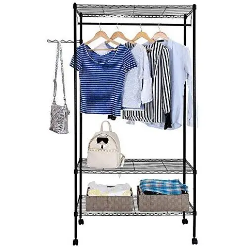 3-Tier Closet Organizer Metal Garment Rack Portable Clothes Hanger Home Shelf 3-Tier Closet Organizer Metal Garment Rack Portable Clothes Hanger Home Shelf