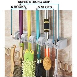 Free Walker Magic Wall Mount Mop Holder with 5 Positons and 6 Hooks,Broom Holder Hanger Brush Cleaning Tools for Home,Kitchen,Prefect for Storage and Organization (5 Postions)