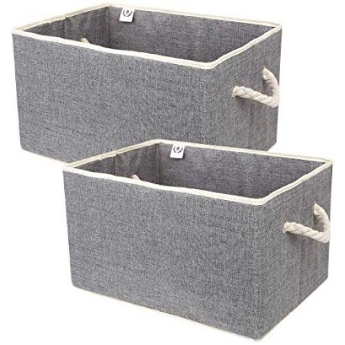 Storage Box,Zonyon Sturdy Collapsible Fabric Storage Bin Container Bakset Home Cube Organizer with Removable Lid for Bedroom,Closet,Shelves,Office,LQ-MS-Square-Grey-2