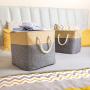 Prandom Large Foldable Cube Storage Baskets Bins 13x13 inch [3-Pack] Fabric Linen Collapsible Storage Bins Cubes Drawer with Cotton Handles Organizer for Shelf Toy Nursery Closet Bedroom(Gray/Beige)…