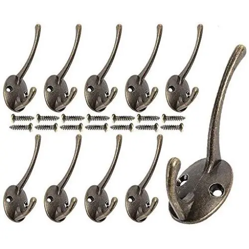 Misszone 10 PCS Dual Coat Hook Single Bronze Wall Mounted Robe Hat Clothes Towel Hanger for Bathroom Kitchen Bedroom (Bronze) Misszone 10 PCS Dual Coat Hook Single Bronze Wall Mounted Robe Hat Clothes Towel Hanger for Bathroom Kitchen Bedroom (Bronze)