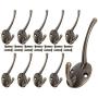 Misszone 10 PCS Dual Coat Hook Single Bronze Wall Mounted Robe Hat Clothes Towel Hanger for Bathroom Kitchen Bedroom (Bronze)
