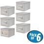 mDesign Soft Fabric Stackable Closet Storage Organizer Holder Boxes with Clear Window, Attached Hinged Lid - Bedroom, Hallway, Entryway, Closet, Bathroom - Chevron Print, Large, 6 Pack - Taupe/Natural