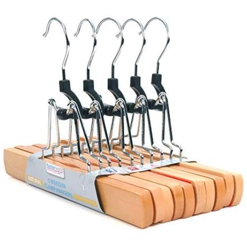 HANGERWORLD 15 Natural Wooden 9.8inch Clamp Clothes Garment Pant Skirt Hangers Felt Lining HANGERWORLD 15 Natural Wooden 9.8inch Clamp Clothes Garment Pant Skirt Hangers Felt Lining