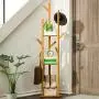 Pentaero 40X40X170Cm Bamboo Clothes Laundry Coat Rack, Tree Stand Coat Hanger 8 Hooks 3-Layer Shelf, Simple Coat Rack, Bedroom Bag Rack Metal Coat Racks, Hat Stand Tree Hanger Rack (Yellow)